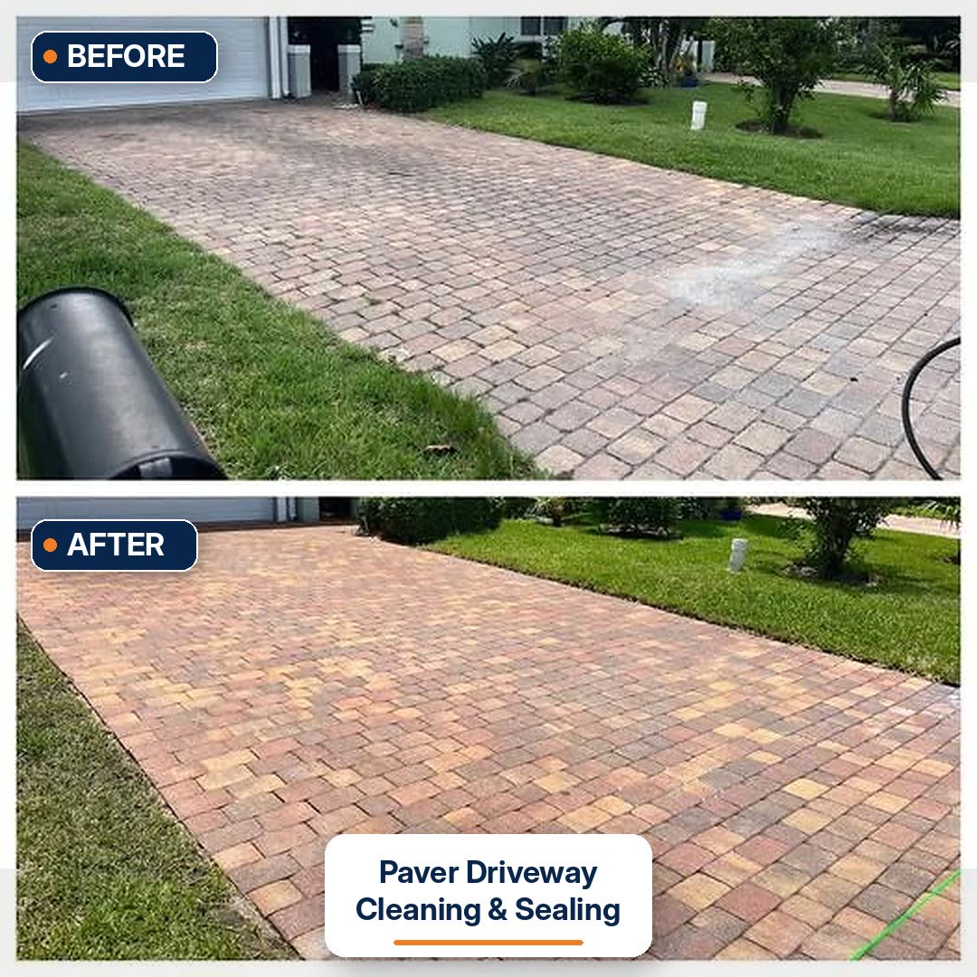 Paver driveway cleaning and sealing before and after