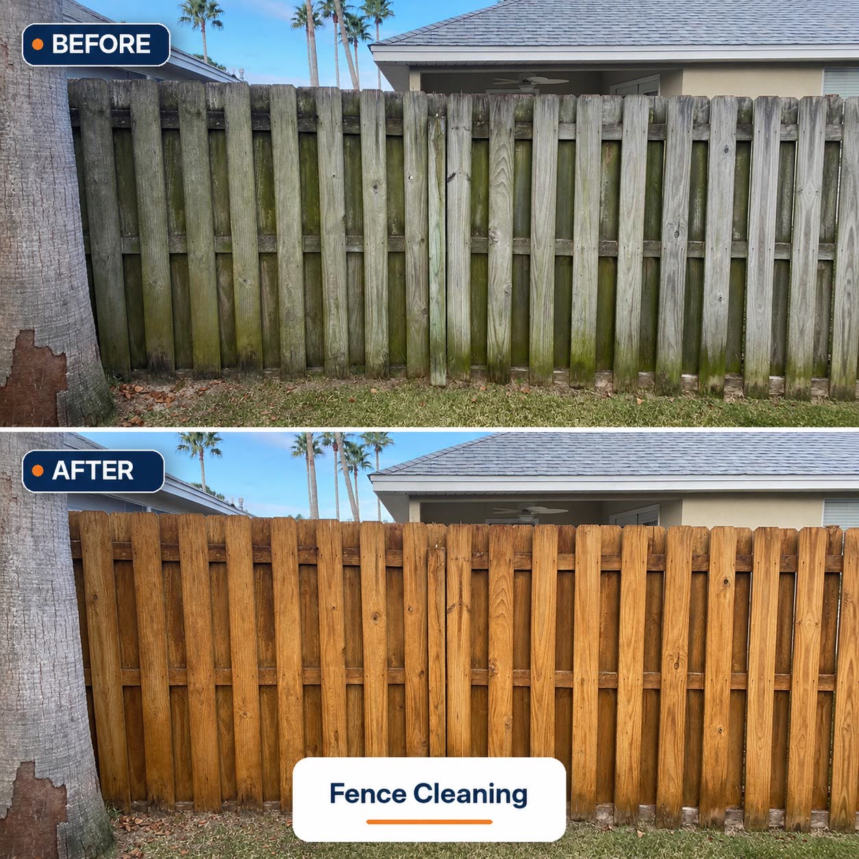Fence cleaning before and after
