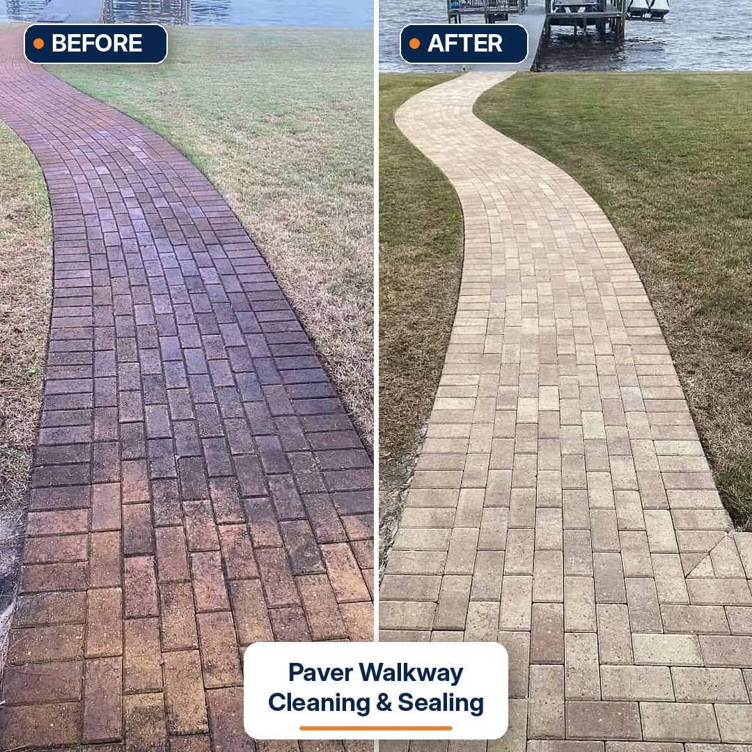 Paver walkway cleaning and sealing before and after